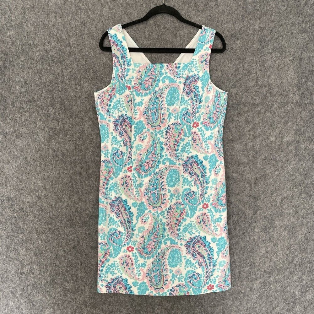 Talbots Teal & Pink Paisley Sheath Dress, Fresco Style, 14P